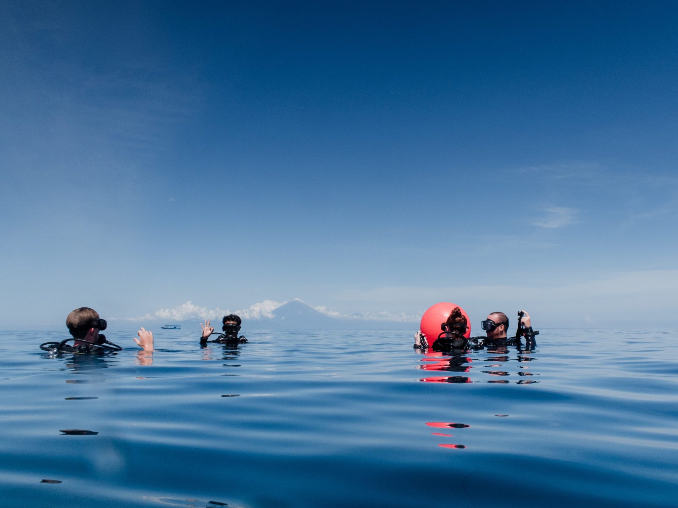 a group of people swimming in the water
