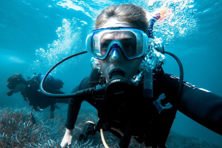 a man swimming in the water